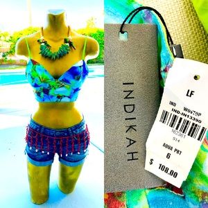 NWT INDIKAH Tropical Aqua Floral Bralette Style Crop Top from LF Size 6